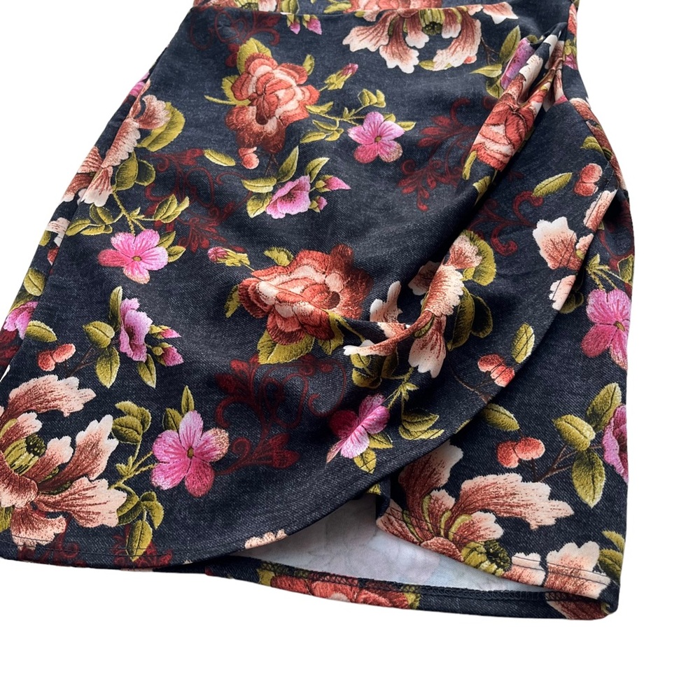 TRAC Women’s Size Medium Pink Orange Gray Floral Bodycon Form Fitting Mini Dress - Picture 11 of 11